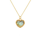 Collier doré coeur pierre contour martelé - LABRADORITE