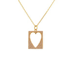 Collier doré plaque coeur vide et zircons - ZIRCONS BLANCS