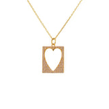 Collier doré plaque coeur vide et zircons - ZIRCONS BLANCS