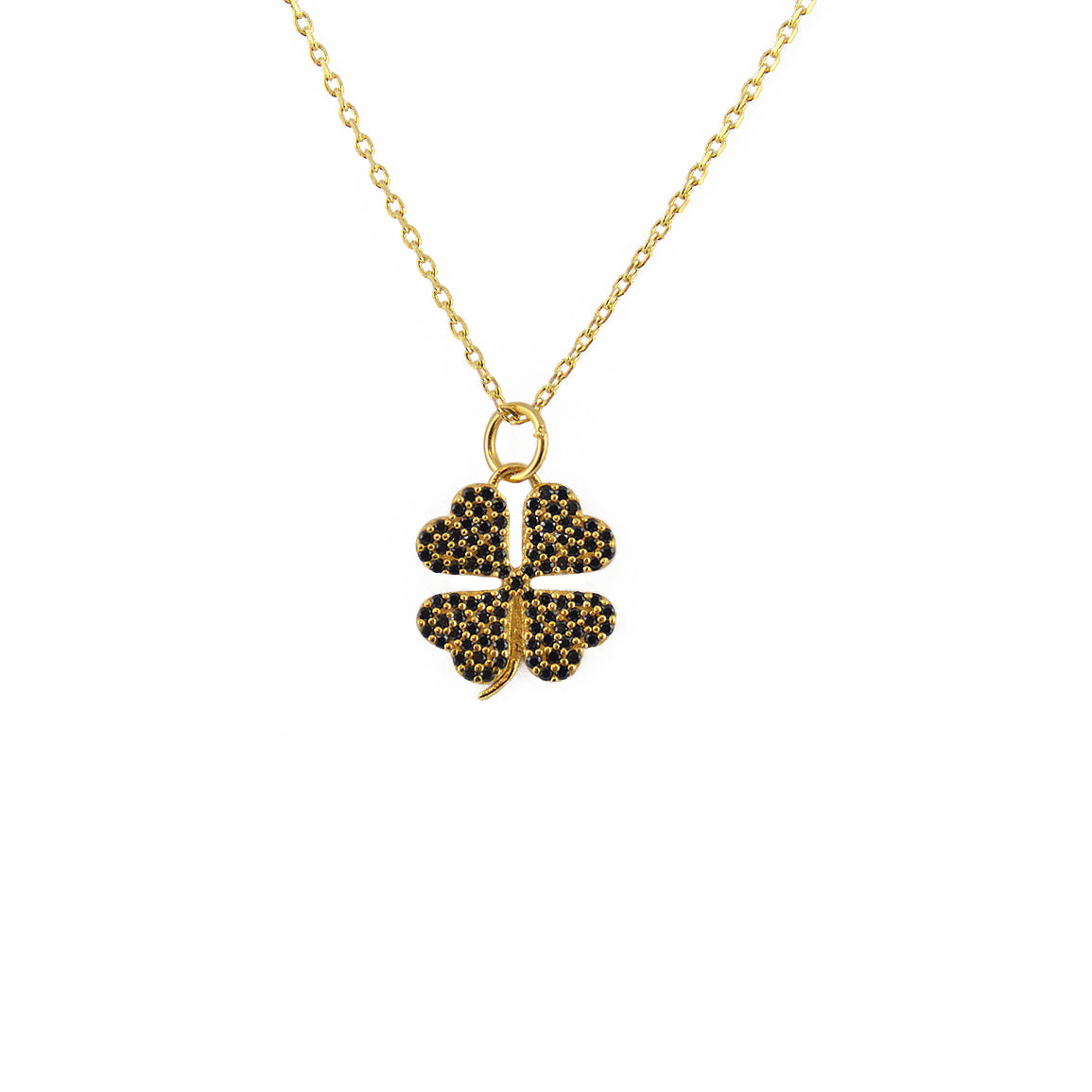 Collier doré trèfle et zircons - ZIRCONS NOIRS