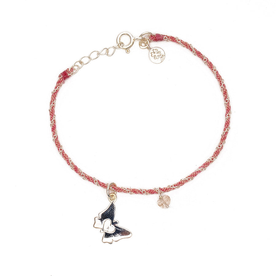 Bracelet cordon rose - Pendentif papillon