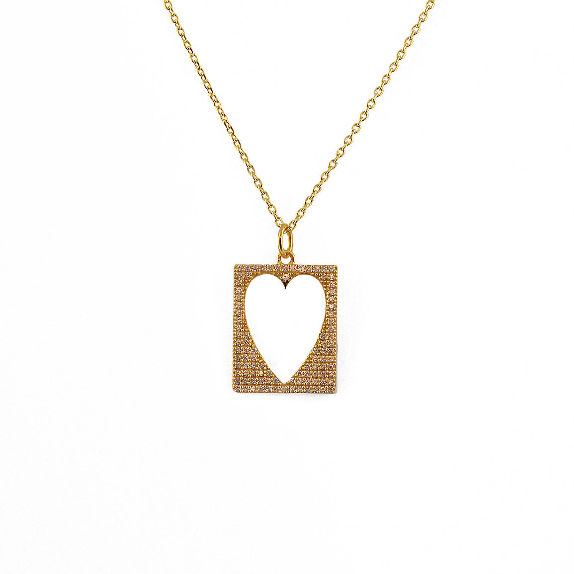 Collier doré plaque coeur vide et zircons - ZIRCONS ROSES