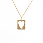 Collier doré plaque coeur vide et zircons - ZIRCONS ROSES