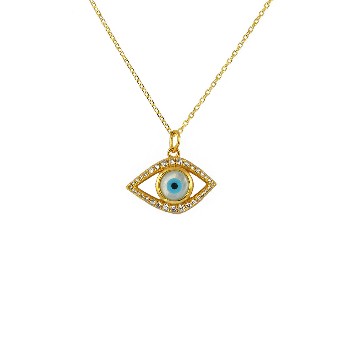 Collier doré oeil évidé nacre et zircons
