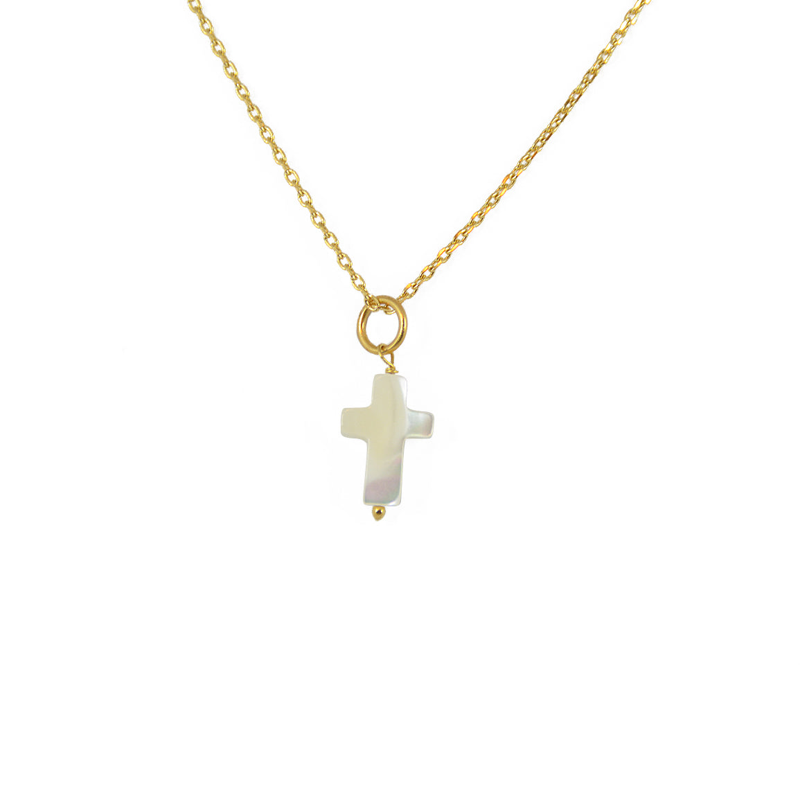Collier doré croix en nacre blanche