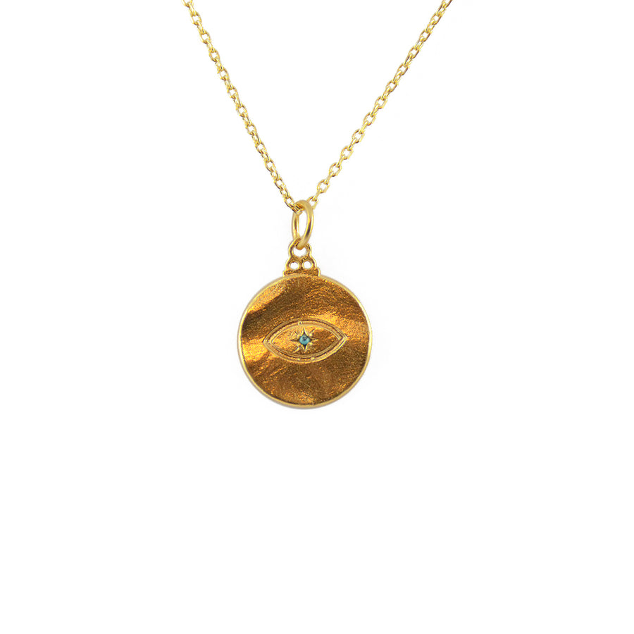 Collier medaille dorée oeil et turquoise - TURQUOISE