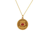 Collier doré médaille porte bonheur et pierre - ONYX ROUGE