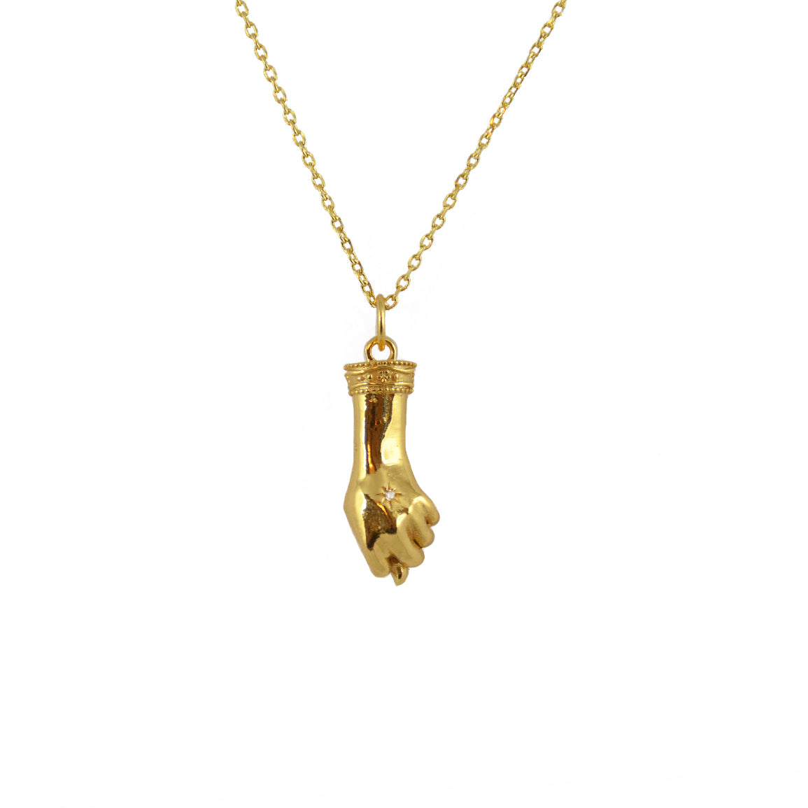 Collier main dorée et zircon - ZIRCON BLANC