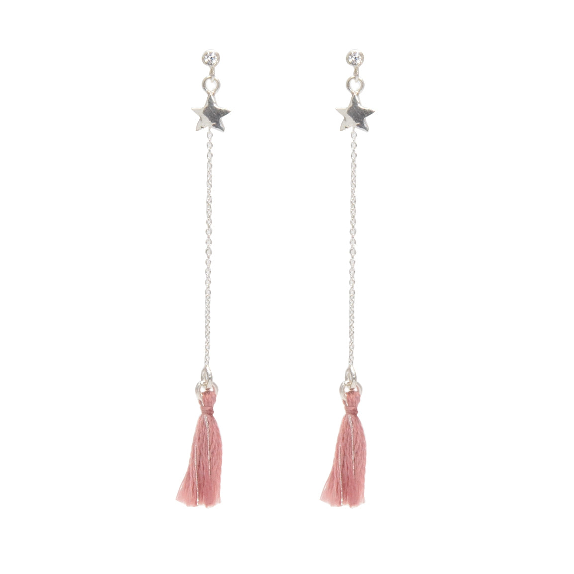 Boucles d’oreilles argent 925 zircon et pompon rose -