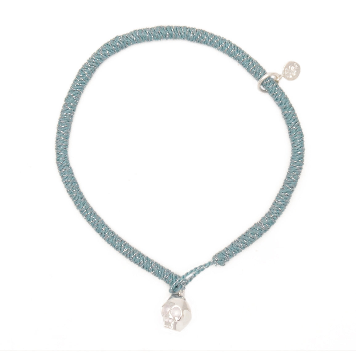 Bracelet cordon torsadé rose et argenté fermoir skull argent