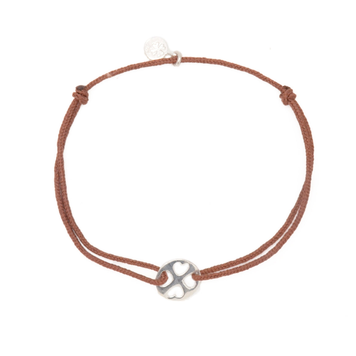 Bracelet cordon marron médaille argent 925 4 coeurs