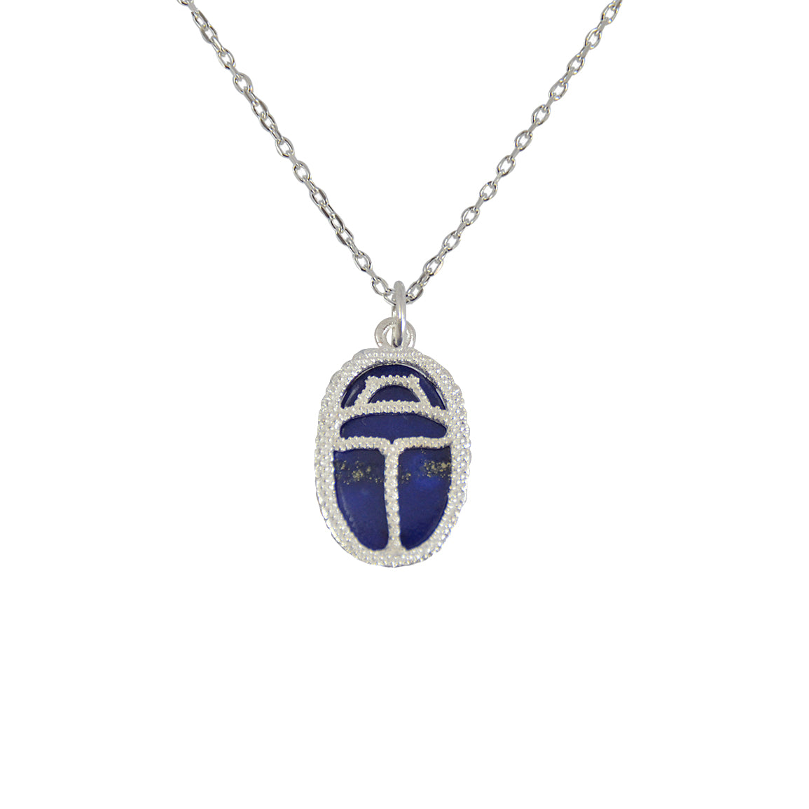 Collier argent 925 scarabée lapis