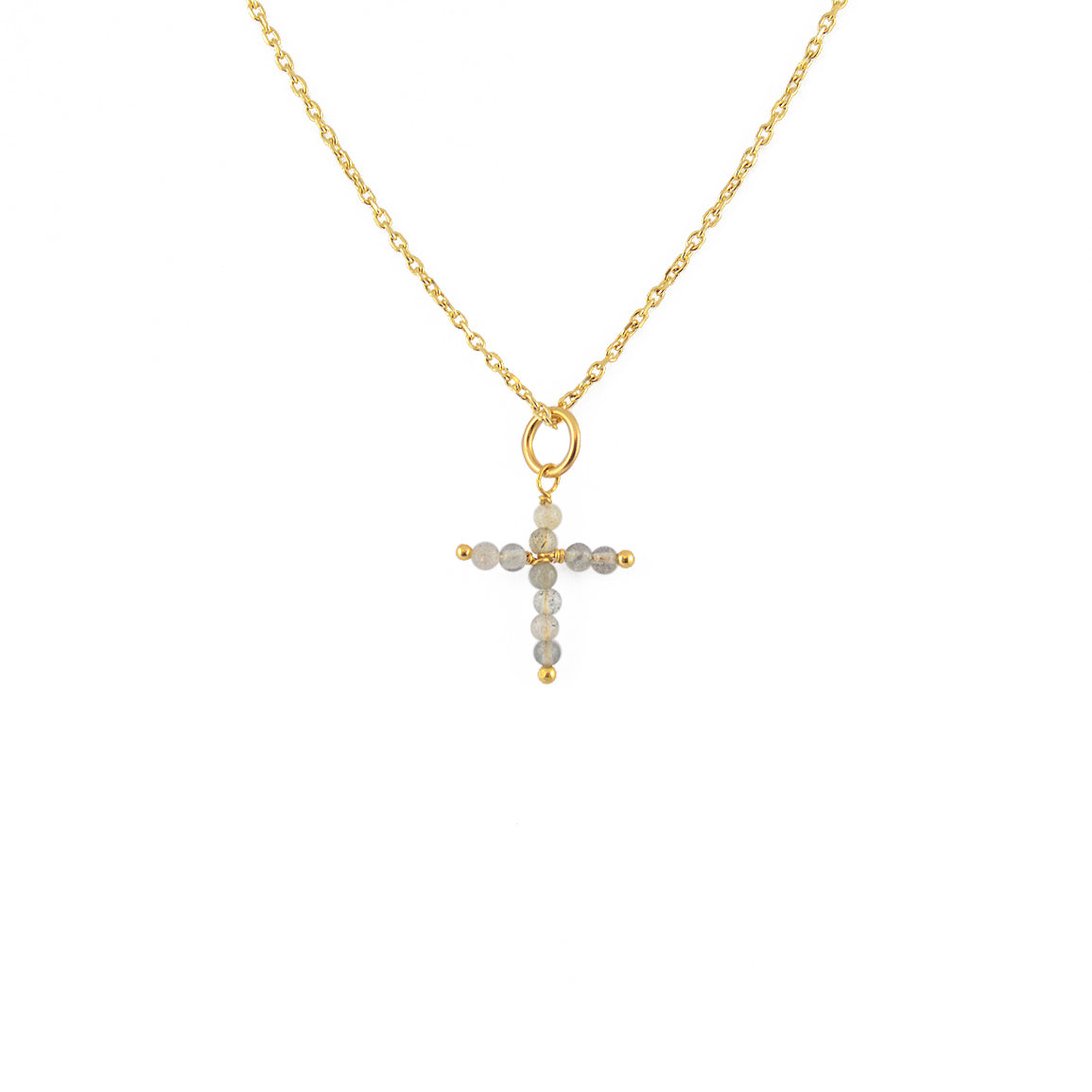 Collier doré et croix en pierre - LABRADORITE