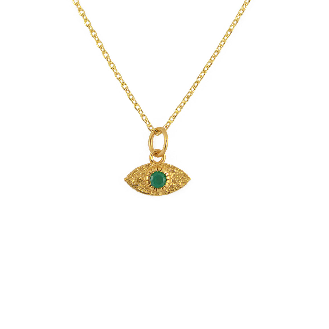 Collier doré médaille oeil martelé et pierre - ONYX VERTE