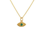 Collier doré médaille oeil martelé et pierre - ONYX VERTE