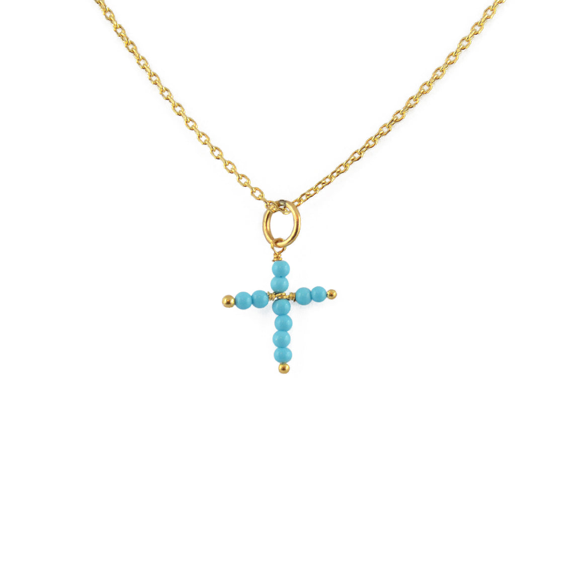 Collier doré et croix en pierre - TURQUOISE