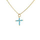 Collier doré et croix en pierre - TURQUOISE