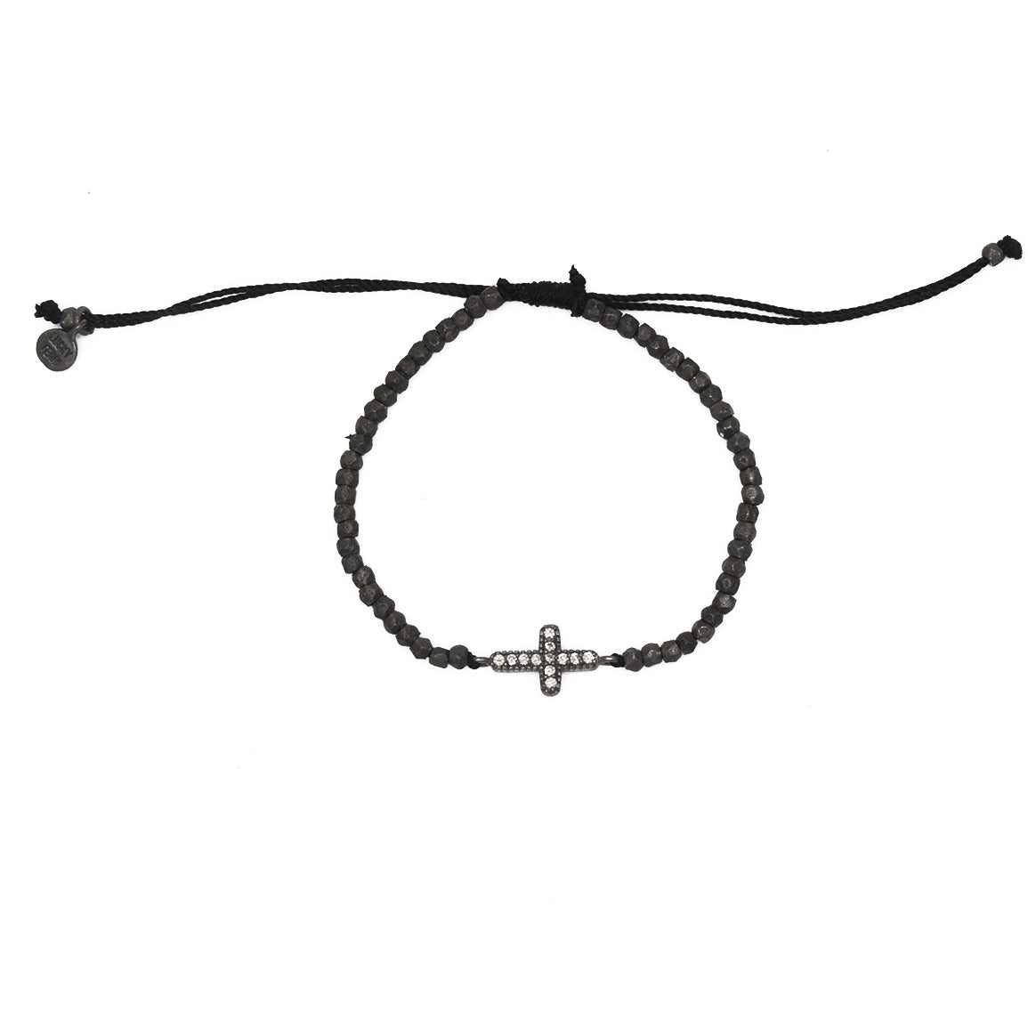 Bracelet en argent 925 rhodié noir croix sertie de zircons