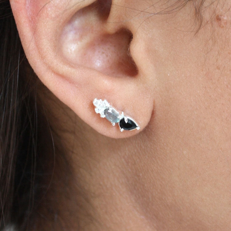 Boucles d’oreilles argent 925 labradorite onyx noire