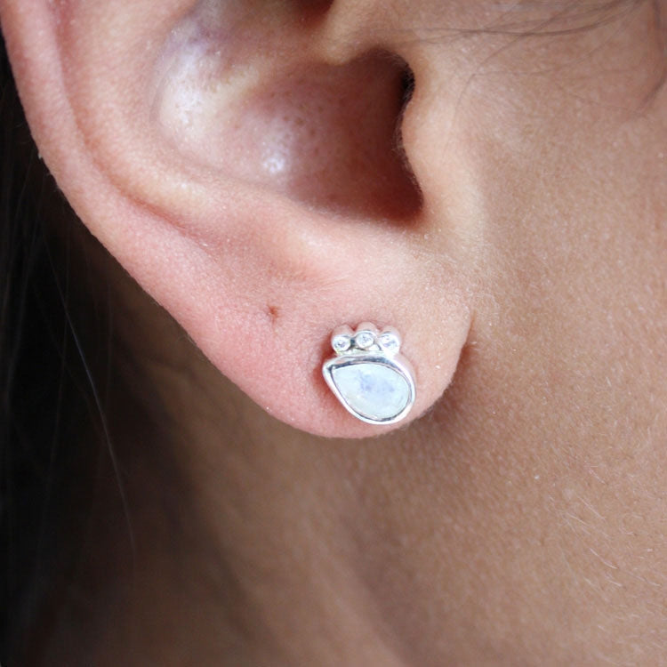 Boucles argent 925 et pierres - PIERRE DE LUNE ET ZIRCONS /