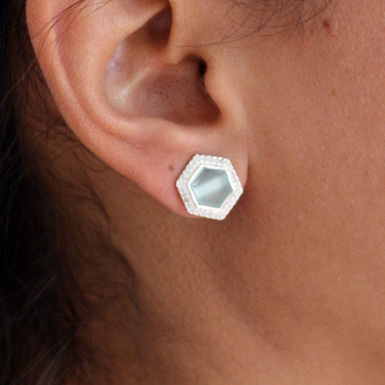 Boucles en argent 925 calcédoine et zircons