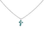 Collier argent 925 pendentif croix turquoise et zircon