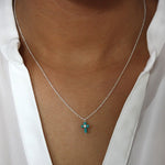 Collier argent 925 pendentif croix turquoise et zircon