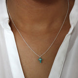 Collier argent 925 pendentif croix turquoise et zircon