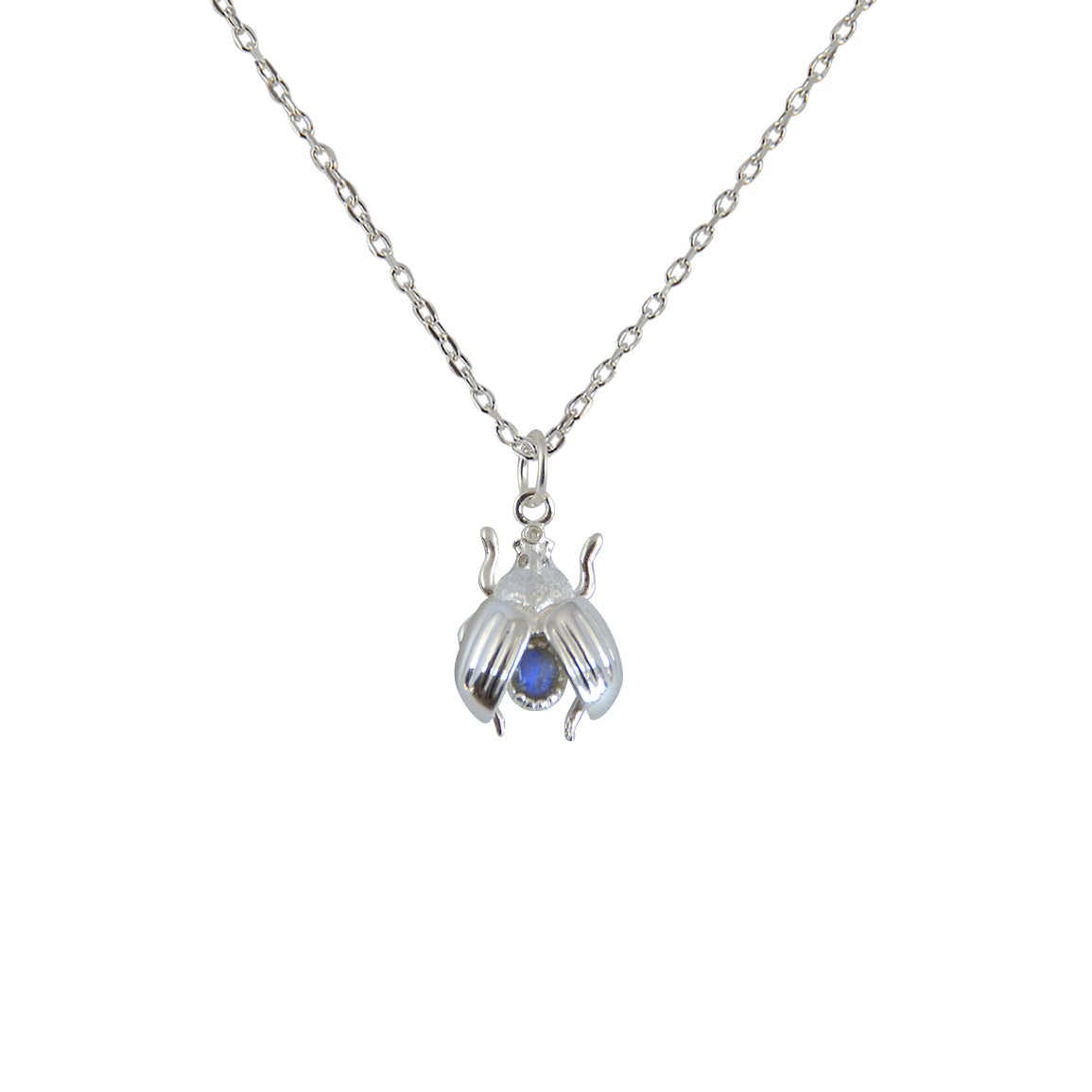 Collier argent 925 scarabée qui s’ouvre et pierre -