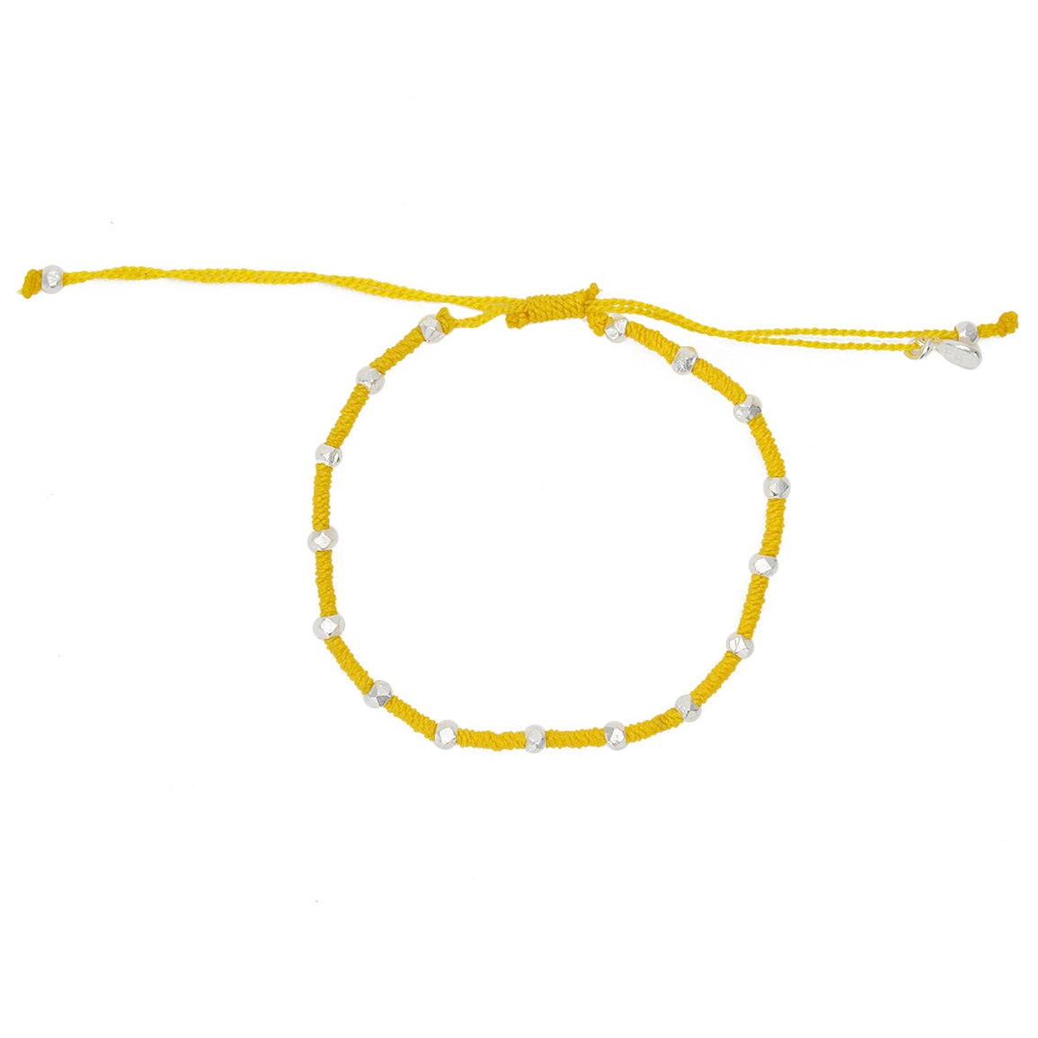 Bracelet cordon tressé avec perles en argent 925 - JAUNE