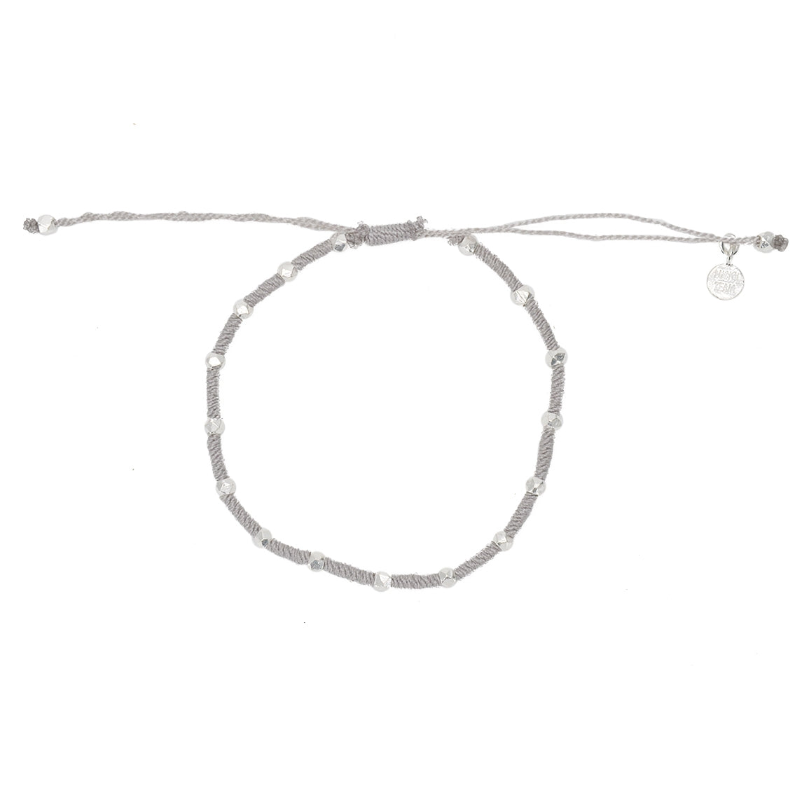 Bracelet cordon tressé avec perles en argent 925 - GRIS