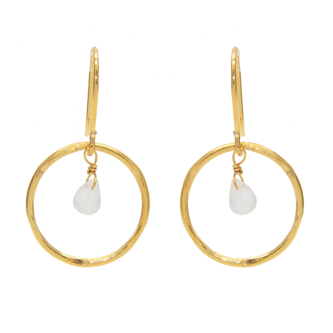 Boucles dorées anneau martelé et goutte pierre - PIERRE DE