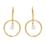 Boucles dorées anneau martelé et goutte pierre - PIERRE DE