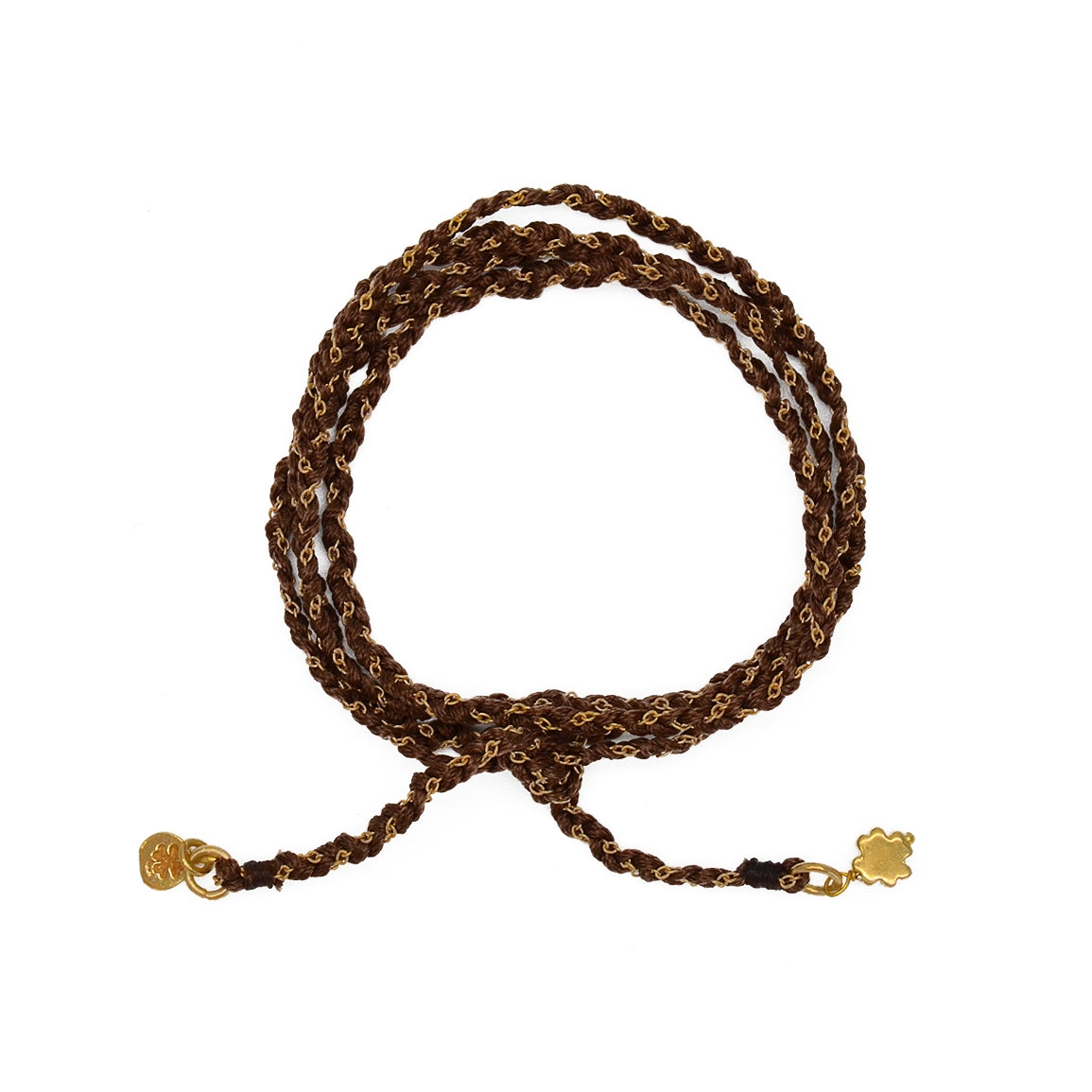 Bracelet chocolat et chaine dorée