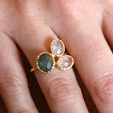 Bague dorée trio de pierres - 50 / LABRADORITE - PIERRE DE
