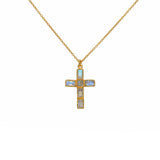 Collier doré pendentif croix et pierres - PIERRE DE LUNE