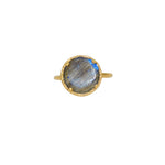 Bague dorée pierre ronde 4 griffes - 50 / LABRADORITE