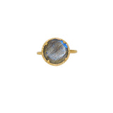 Bague dorée pierre ronde 4 griffes - 50 / LABRADORITE