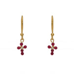Boucles d’oreilles dorées croix rubis et zircons