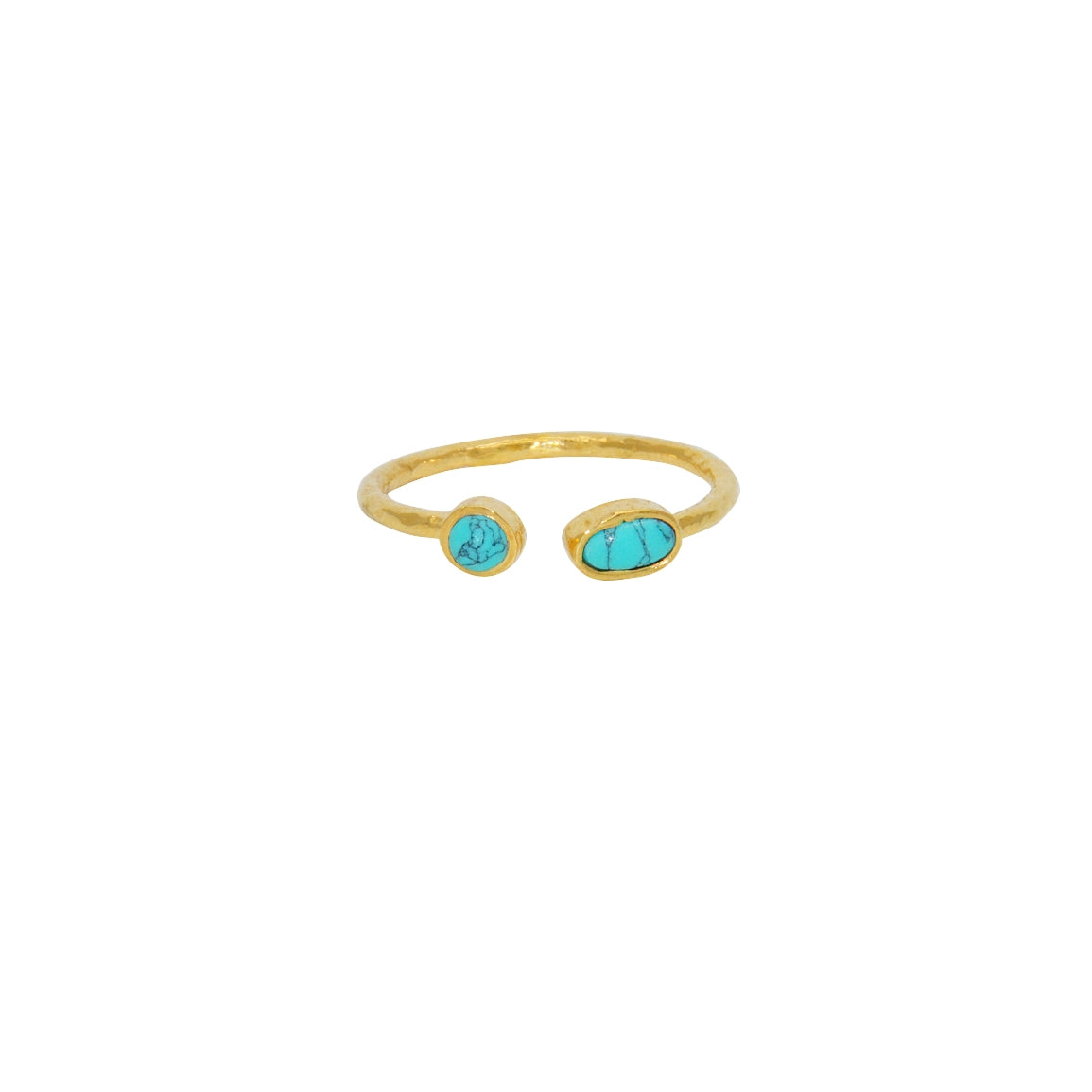 Bague dorée martelée ouverte et 2 pierres - 52 / TURQUOISE