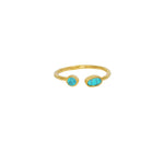 Bague dorée martelée ouverte et 2 pierres - 52 / TURQUOISE