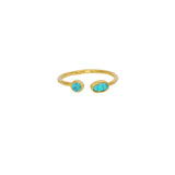 Bague dorée martelée ouverte et 2 pierres - 52 / TURQUOISE