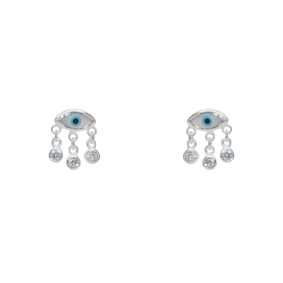 Boucles d’oreilles argent 925 oeil en nacre et zircons