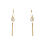 Boucles d’oreilles dorées cauri et zircons noirs