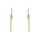 Boucles d’oreilles dorées cauri et zircons noirs