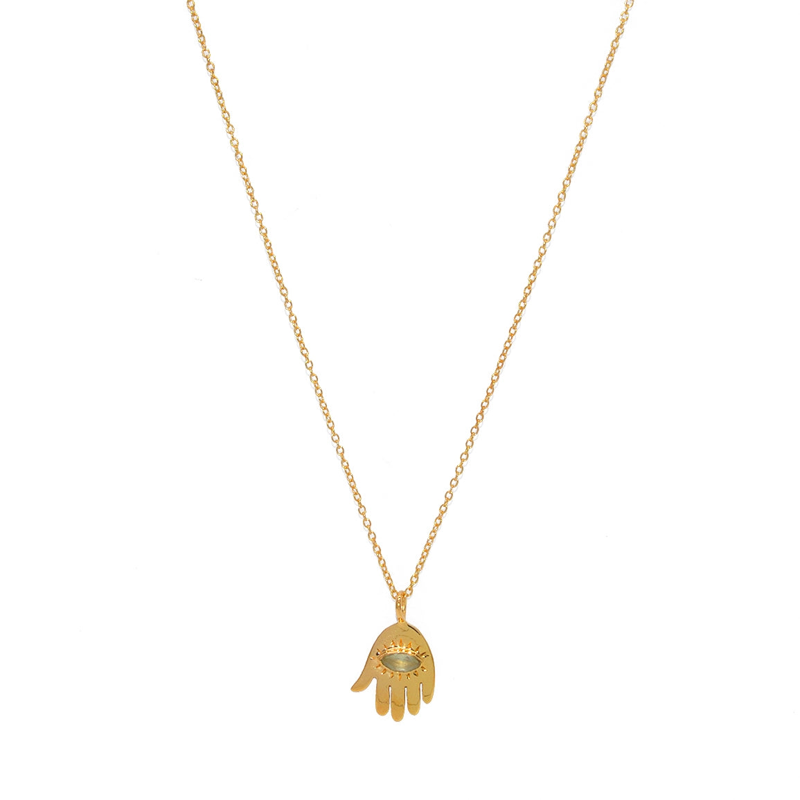 Collier doré pendentif main de fatma onyx noire - PREHNITE