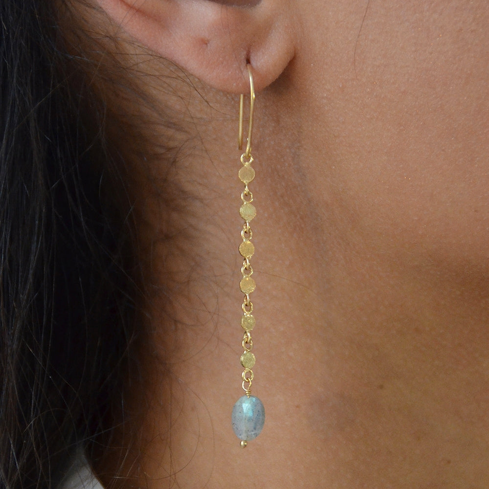 Boucles d’oreilles dorées pendante et pierre - LABRADORITE