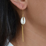 Boucles d’oreilles dorées cauri et zircons noirs