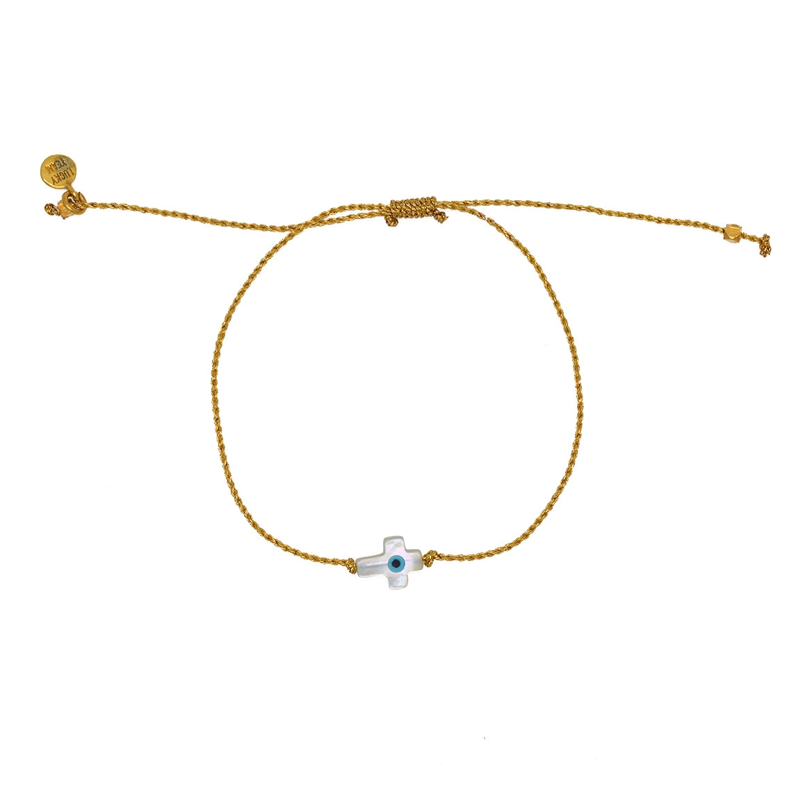 Bracelet tressé doré et croix avec oeil