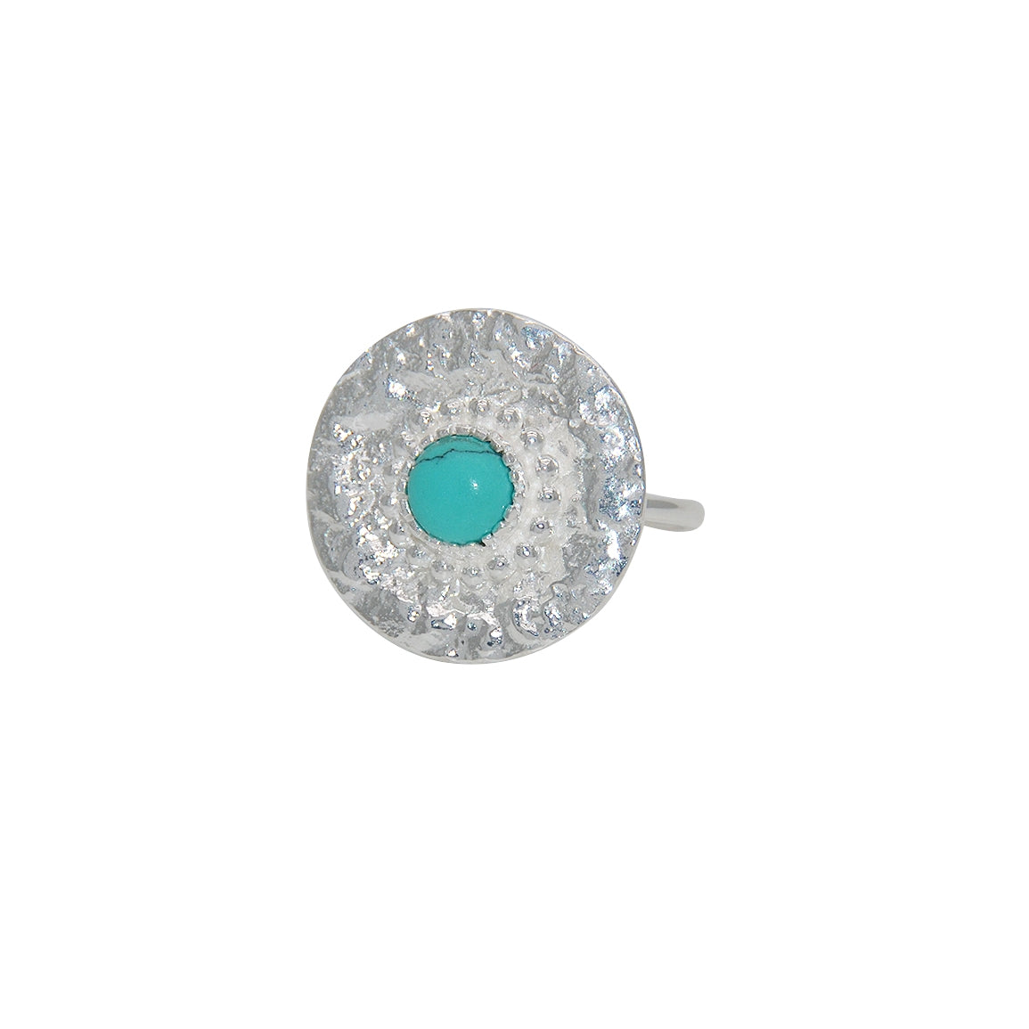 Bague ronde argent 925 martelée et pierre - 50 / TURQUOISE